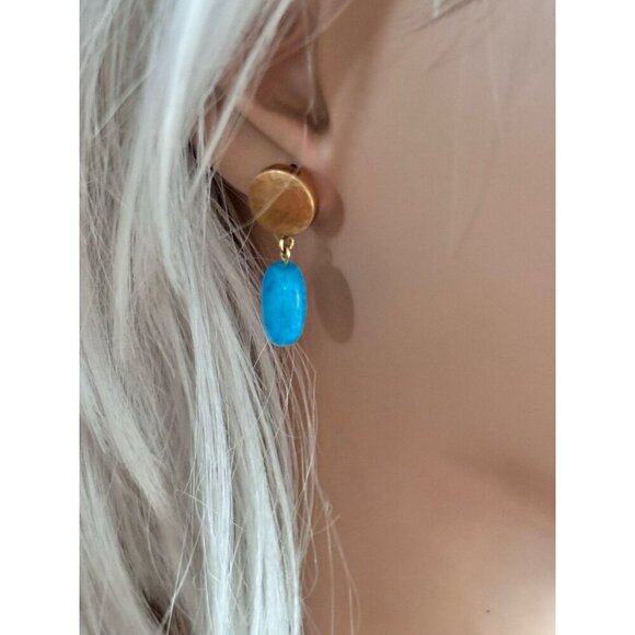 Brighton Mediterranean Turquoise Long Brushed Silver Gold Necklace, Earrings - Picture 4 of 6